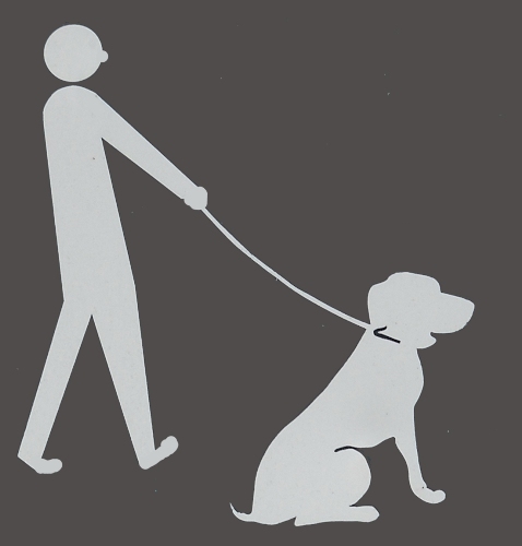 Sign showing a man with a dog on a leash