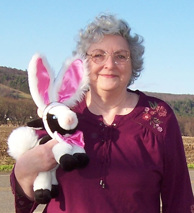 Linda with Moochacha as the Easter Bunny